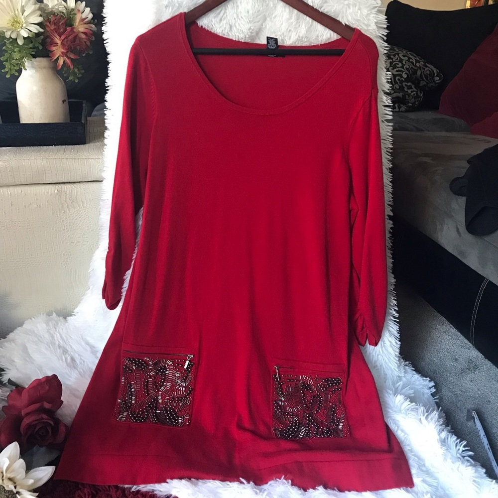 Alfani Red sweater dress with bead detail